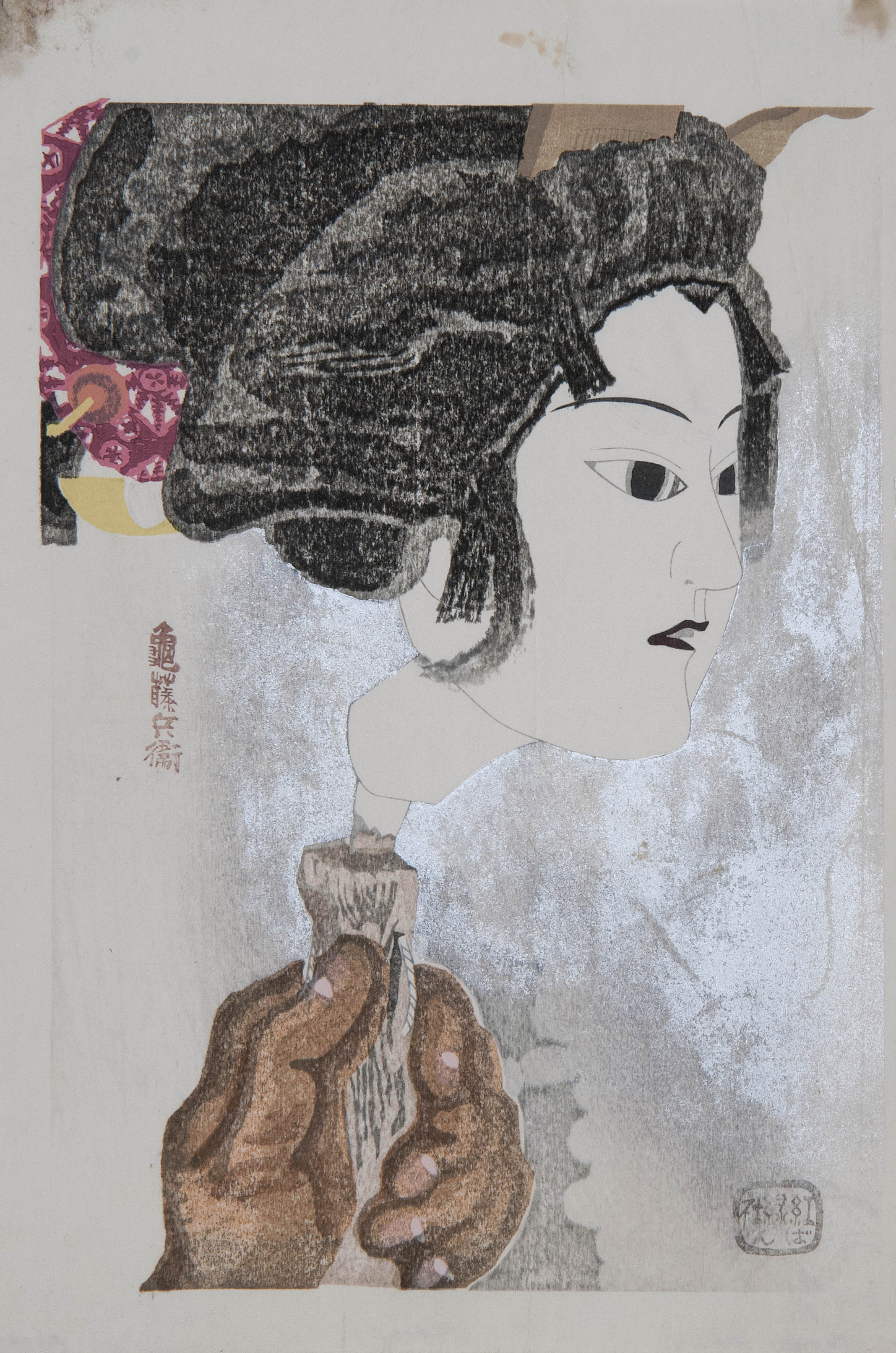 Appraisal: TOBEI KAMEI Oban tate-eDepicting the head of a Bunraku puppet