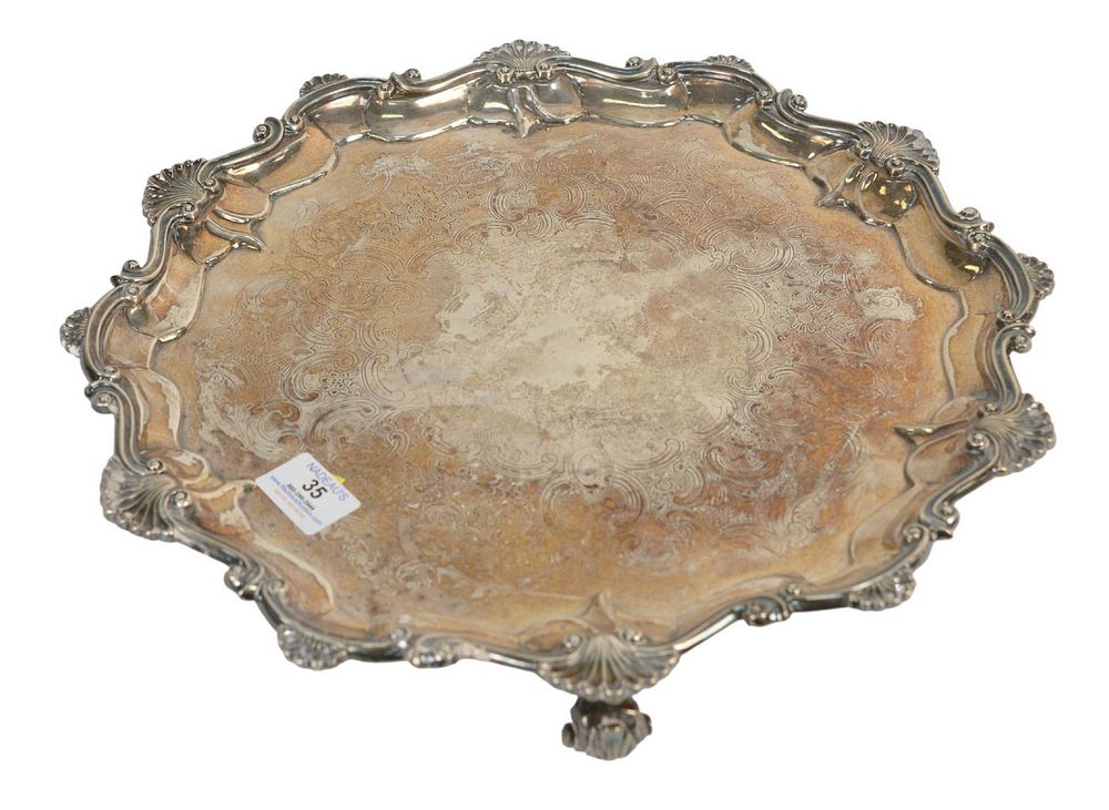 Appraisal: English Silver Salver on three scrolled feet diameter inches t