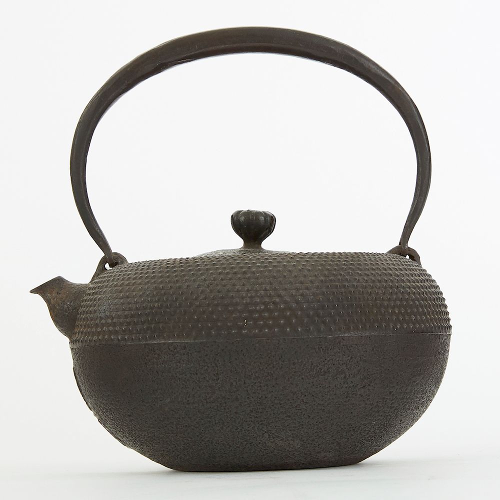 Appraisal: Japanese Meiji Tetsubin Basket Iron Kettle Japanese Meiji period tetsubin