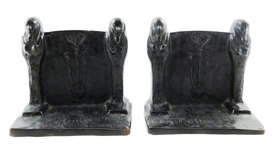 Appraisal: Pair Egyptian themed signed M Carr bronze bookends by Griffoul