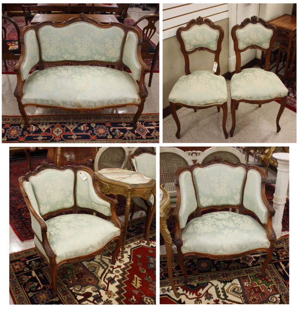 Appraisal: FIVE-PIECE LOUIS XV STYLE SEATING FURNITURE SET French early th