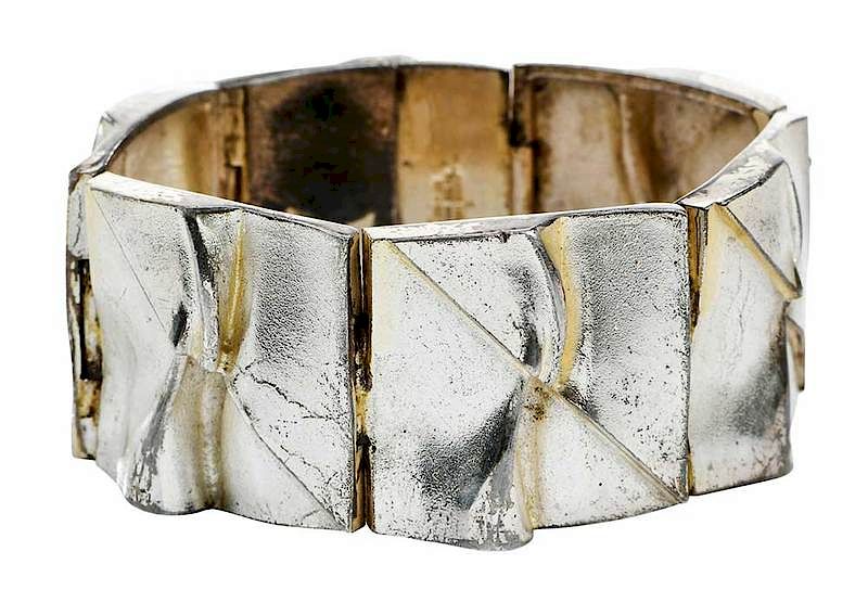 Appraisal: Bjorn Weckstrom Lapponia Silver Bracelet hinged sculptural links stamped Sterling