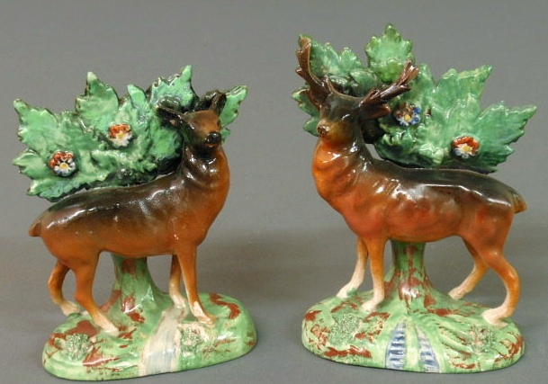 Appraisal: Pair of Staffordshire Kent standing deer c h x w