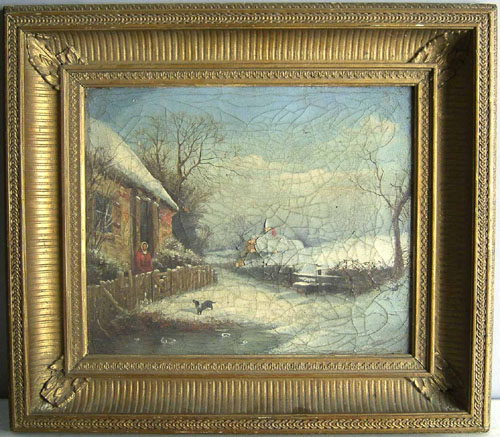 Appraisal: Oil on canvas winter landscape th c x