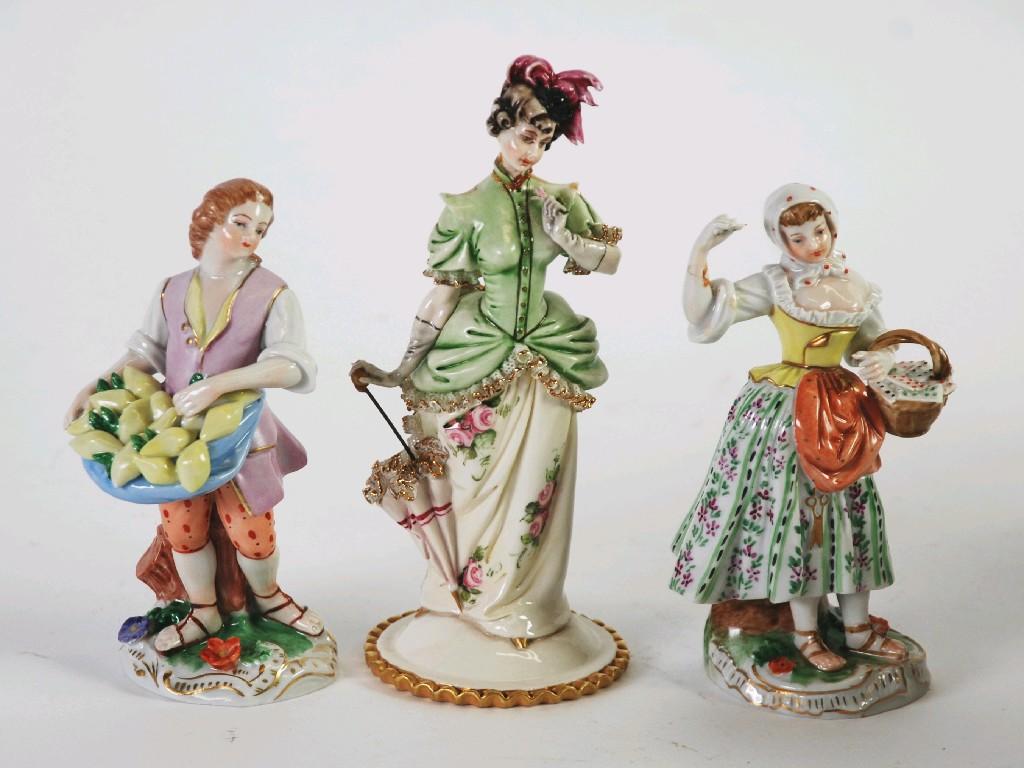 Appraisal: PAIR OF MODERN 'DRESDEN' CHINA FIGURES man with an apron