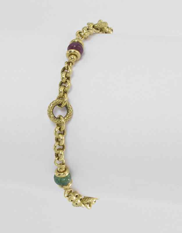 Appraisal: K LINK BRACELET WITH GEMSTONES K yellow gold circle link