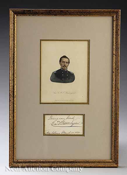 Appraisal: GENERAL P G T BEAUREGARD clipped autograph Yours very truly