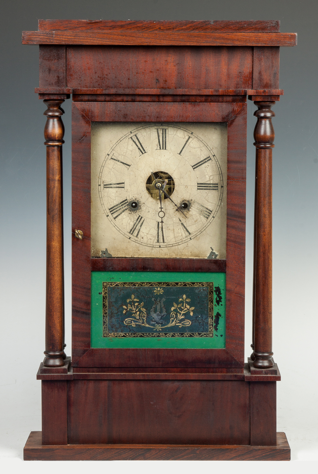 Appraisal: Sperry Shaw Four Column Shelf Clock NY Mahogany case Original