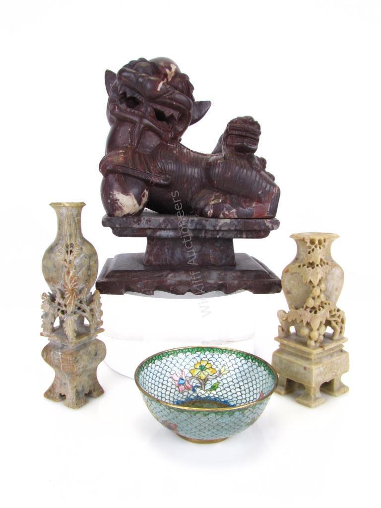 Appraisal: Group of Oriental Decorative Accessories four total including stone carved