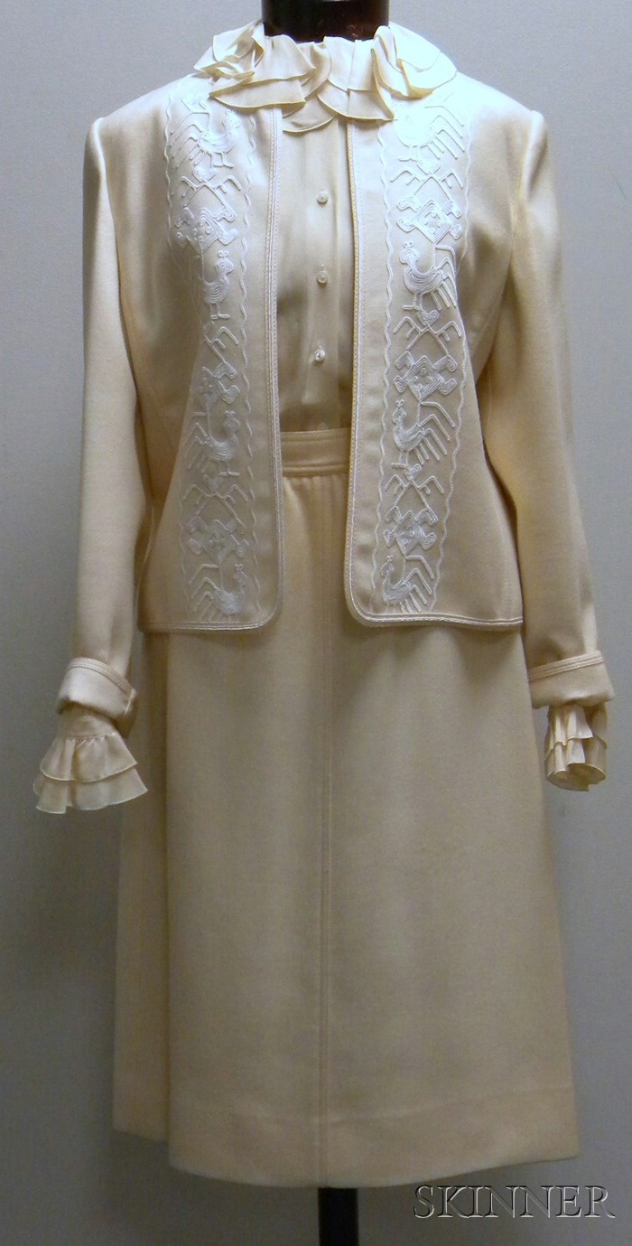 Appraisal: Vintage Lady's Louis F raud Cream Wool Embroidered Suit and