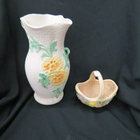 Appraisal: pcs Art Pottery Weller Delsa vase with flowers on white