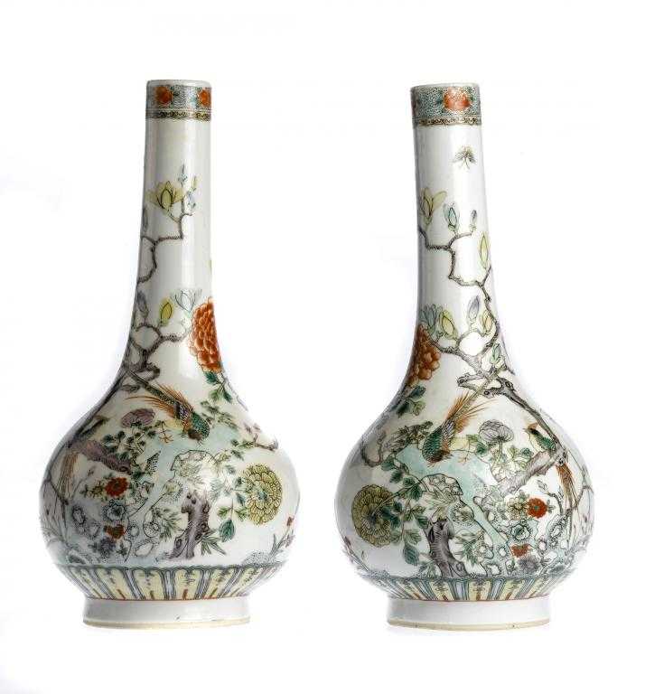 Appraisal: A PAIR OF CHINESE FAMILLE VERTE BOTTLE VASES enamelled with