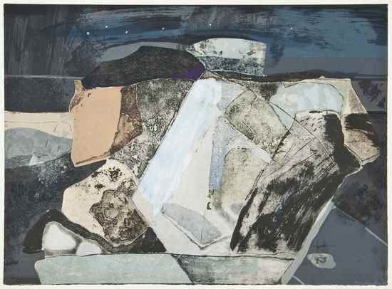 Appraisal: Barbara Rae b Landscape etching with silkscreen and collage printed