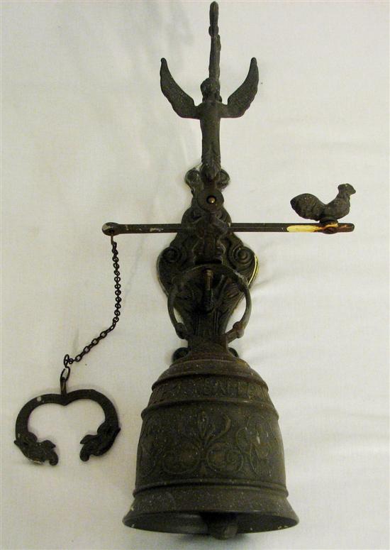 Appraisal: Wall mount bell with angel and dolphin bracket '' high