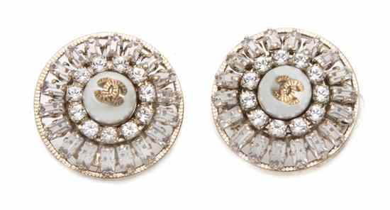 Appraisal: A Pair of Chanel Faux Pearl and Crystal Earclips Stamped