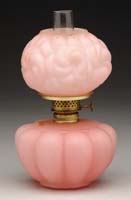 Appraisal: SCARCE PINK SATIN MINI LAMP S - Embossed pansy ball