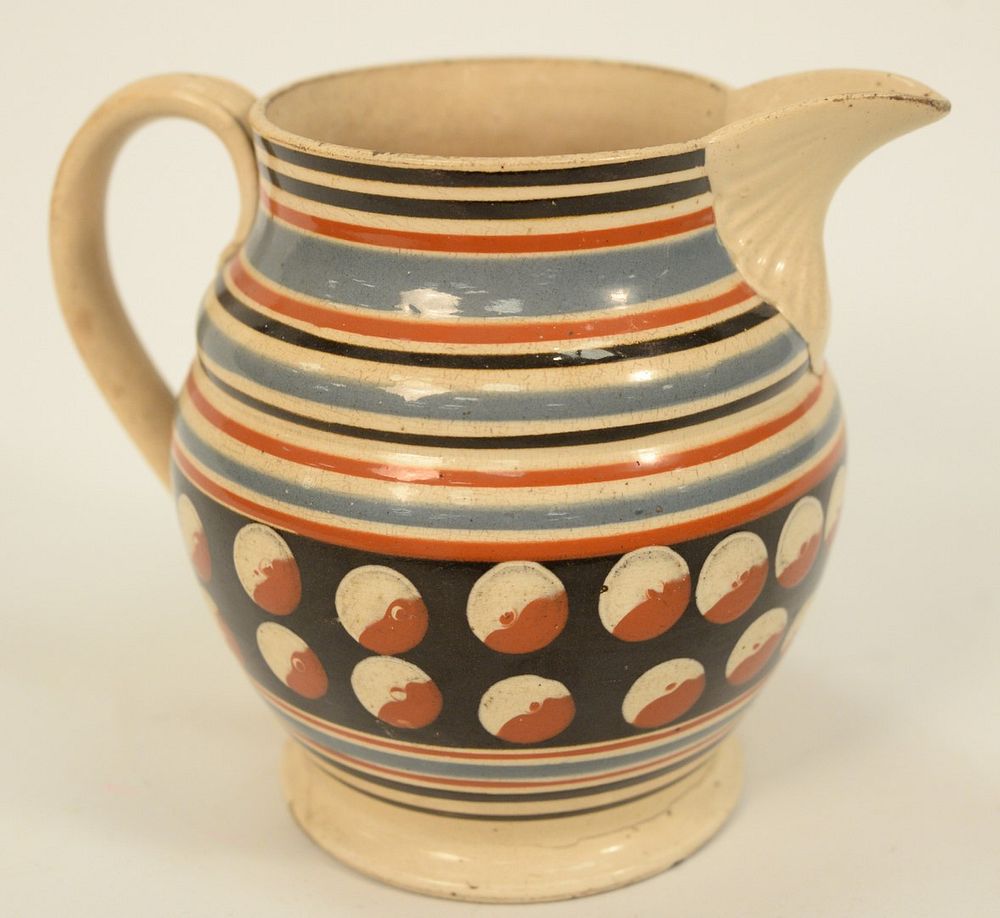 Appraisal: Mocha Jug with Large Spout slip banding and cat eyes