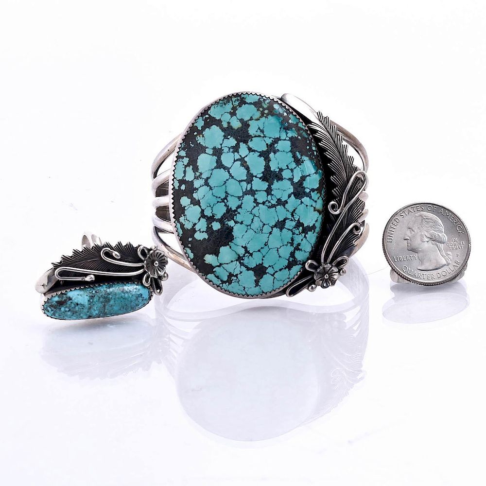 Appraisal: PETERSON JOHNSON STERLING TURQUOISE BRACELET AND RING C approx weight