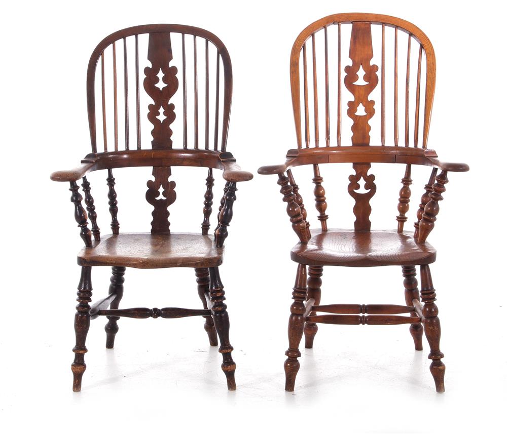 Appraisal: Near pair English elm Windsor armchairs th century BH SH