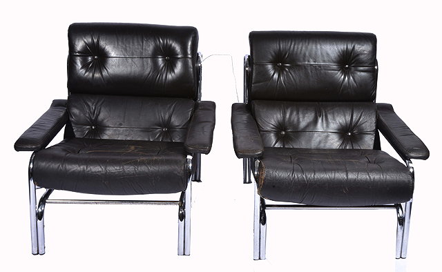 Appraisal: A PAIR OF PIEFF LEATHER AND CHROME ALPHA CHAIRS each