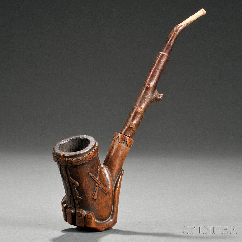 Appraisal: Carved Civil War Folk Art Pipe America c the cylindrical