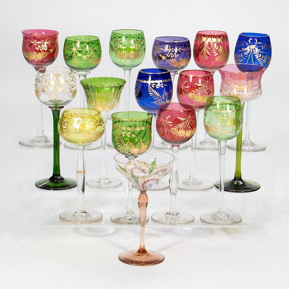 Appraisal: Collection of Colored Glass Stemware A Colllection of Venetian style