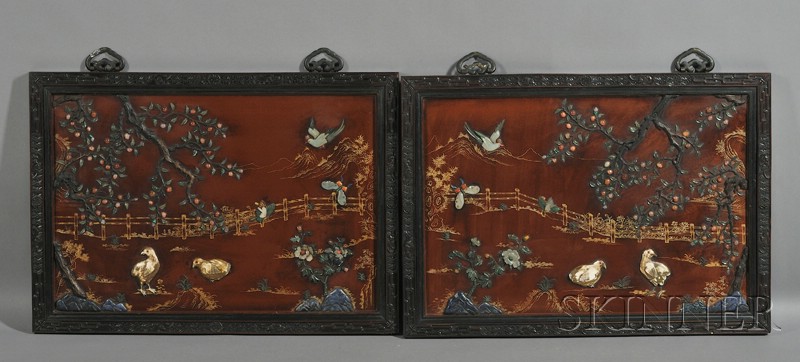 Appraisal: Pair of Framed Panels China th century carved rosewood frames