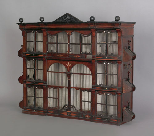 Appraisal: Elaborate Victorian mahogany birdcage late th c with mother of