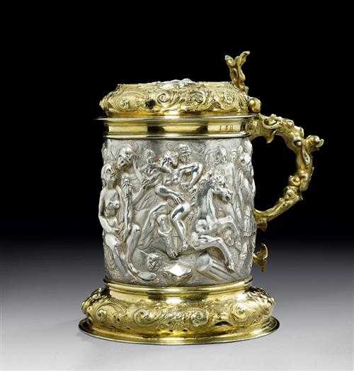 Appraisal: LARGE TANKARD AND LID parcel-gilt Hamburg nd half of the