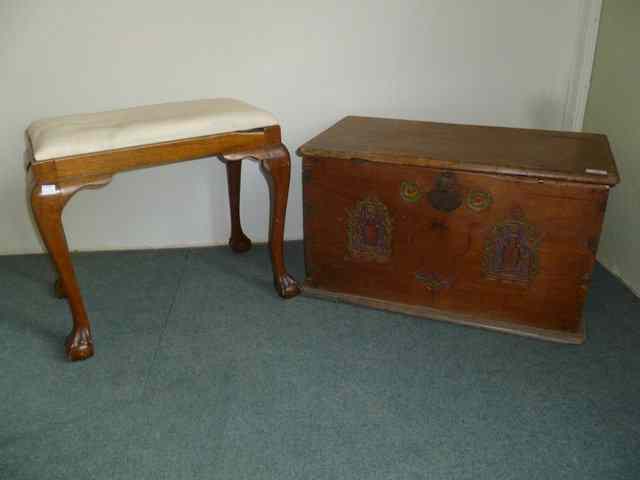 Appraisal: A CONTINENTAL CARVED AND PAINTED SMALL TRUNK across and a