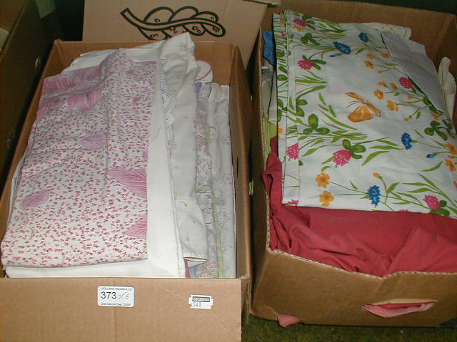 Appraisal: Various sheets net curtains towels etc boxes