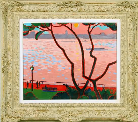 Appraisal: View Across the River-Sunset oil on canvas x SLL Inukai