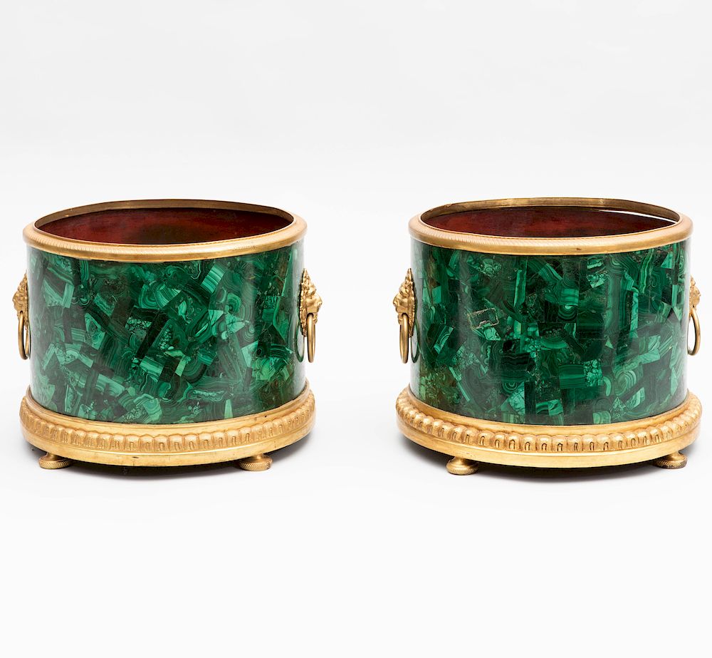 Appraisal: Pair of Ormolu-Mounted Malachite Jardini res x in diam Condition