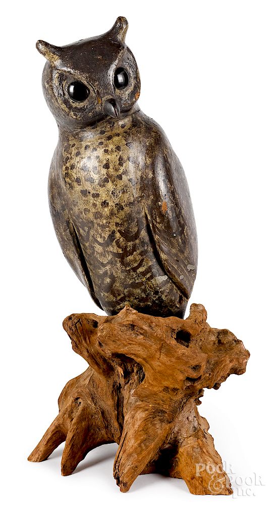 Appraisal: Folk art carved and painted owl decoy Exclusive on Bidsquare