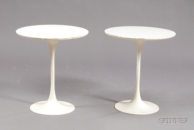 Appraisal: Two Eero Saarinen Occasional Tables White laminate and cast iron