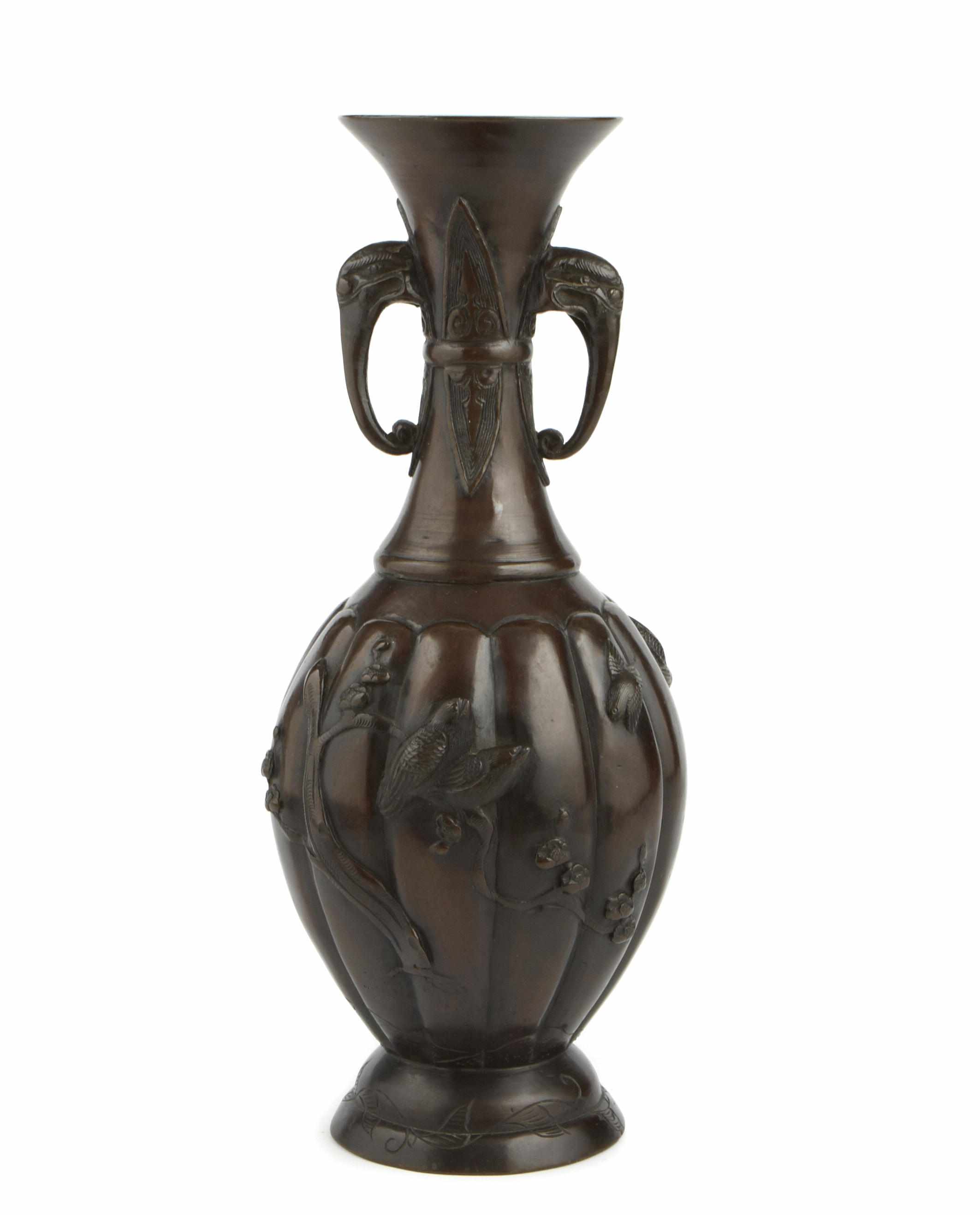 Appraisal: A Japanese Meiji patinated bronze vase together with a scribes