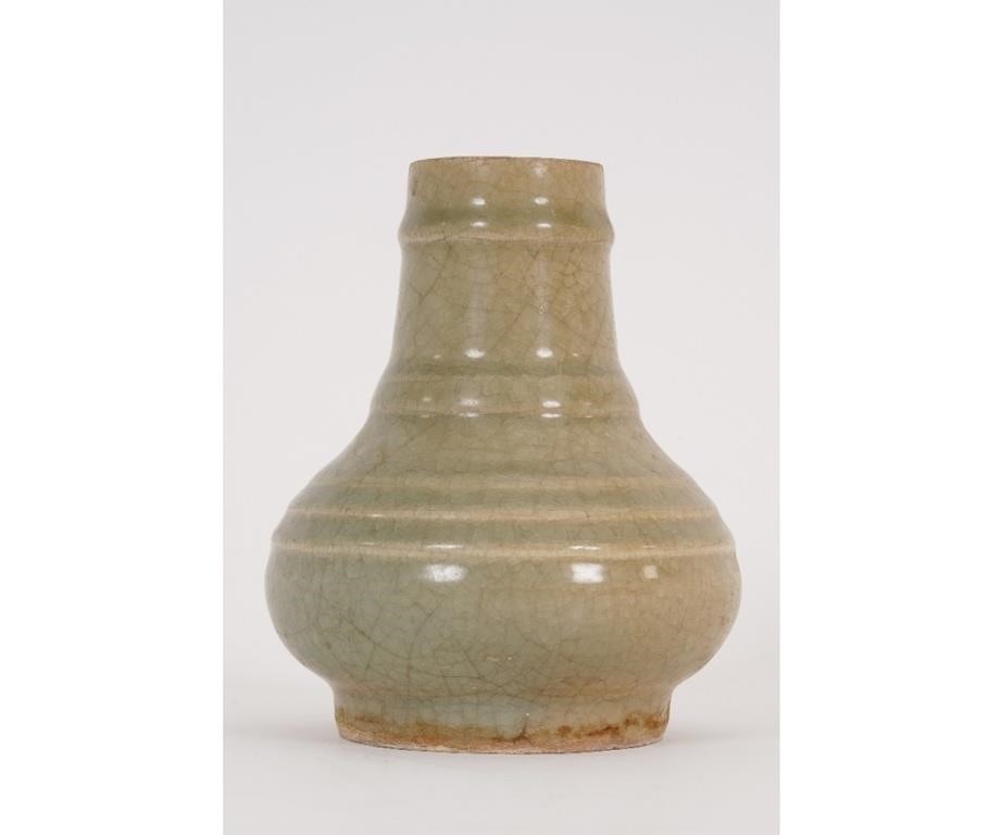 Appraisal: Chinese green glazed vase probably th c with concentric ribbing