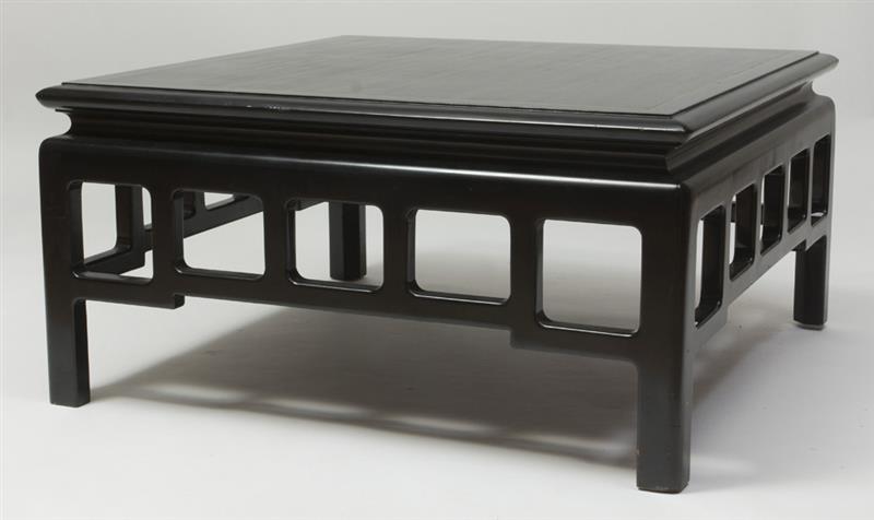 Appraisal: Chinese Black Painted Low Table With brass inlaid stringing x