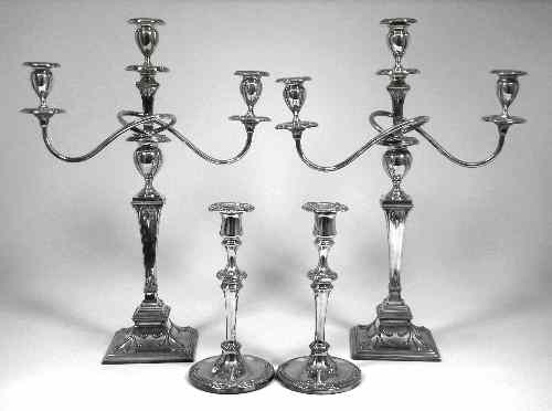 Appraisal: A pair of plated three light candelabra of Georgian design