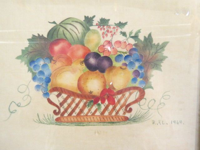 Appraisal: Pair of Theorem Paintings in Velvet basket of fruit signed