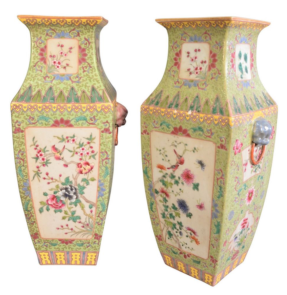 Appraisal: Pair of Square Chinese Famille Rose Vases having floral decoration