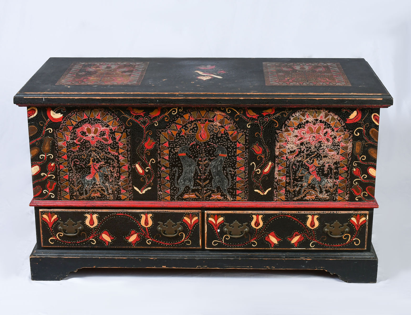 Appraisal: DECORATED PENNSYLVANIA DOWER CHEST Paint decorated with floral and foliate