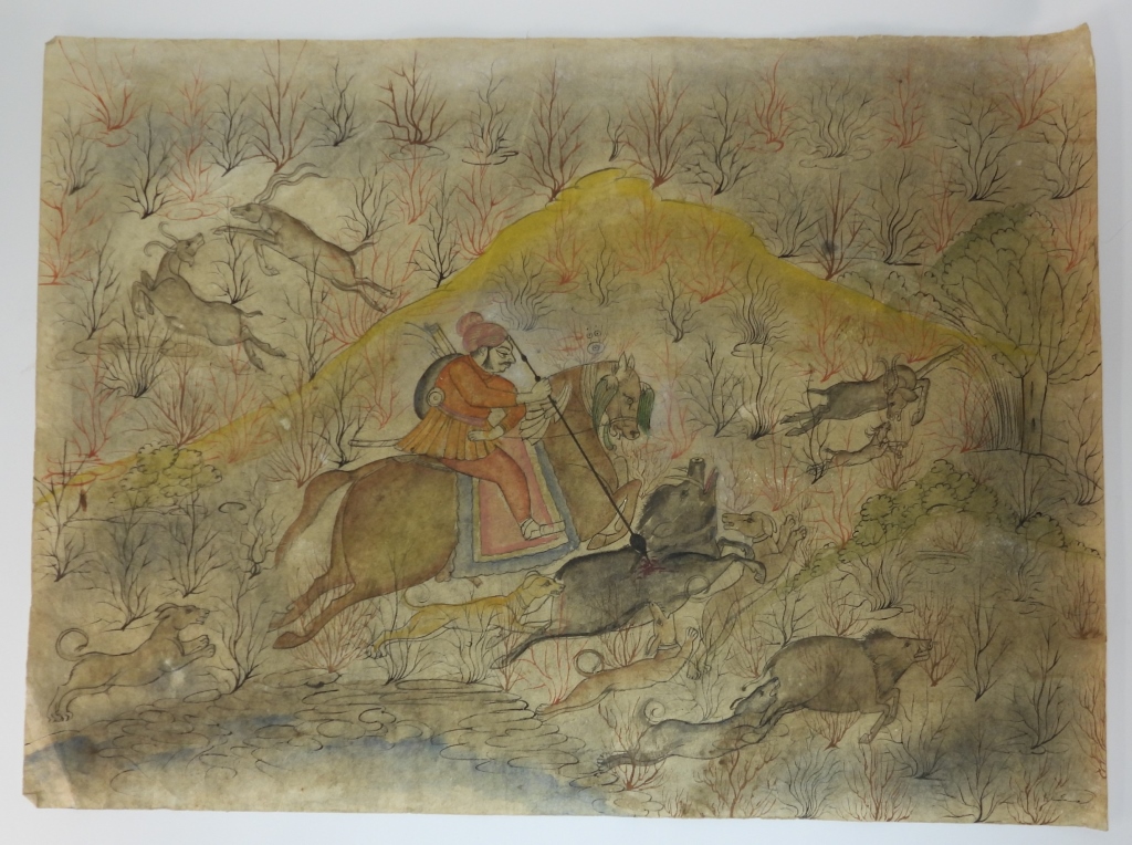 Appraisal: LG INDIAN UDAIPUR SCHOOL HUNTING PAINTING IndiaLate th- Early th