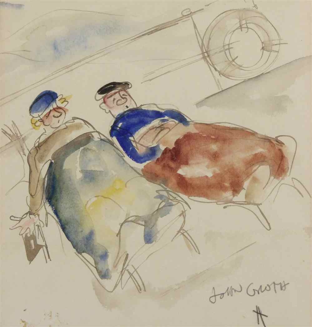 Appraisal: JOHN AUGUST GROTH - ON A CRUISE Watercolor and graphite