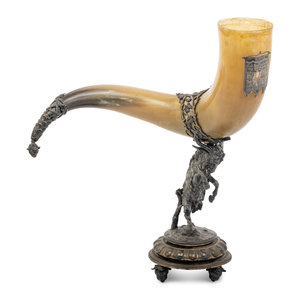 Appraisal: A Silver-Plate Mounted Toasting Horn Late th Century the mounted