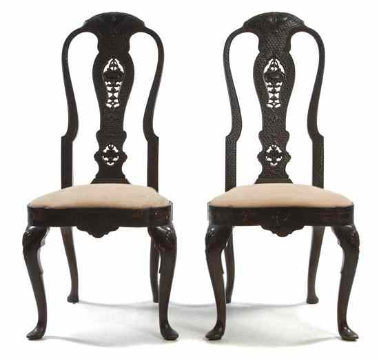 Appraisal: A Pair of Chippendale Style Mahogany Side Chairs each having