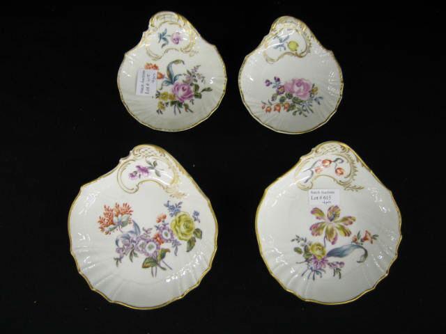 Appraisal: KPM Porcelain Shell Shape Dishes handpainted floral basketweave trim pairs