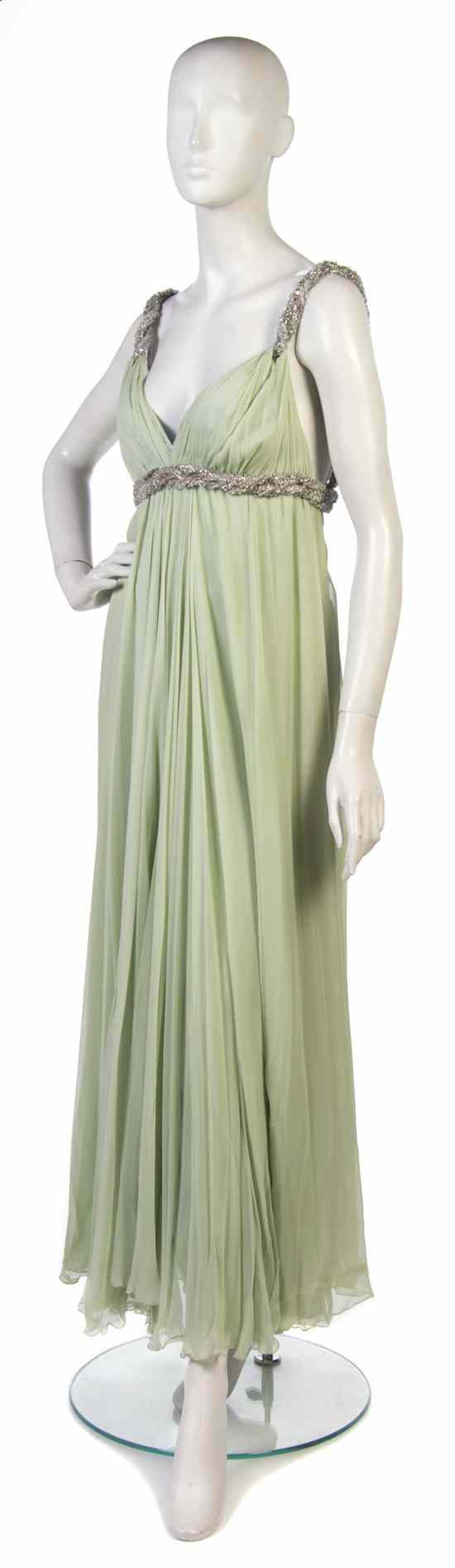 Appraisal: A Sarmi Pale Green Silk Chiffon Evening Gown s with