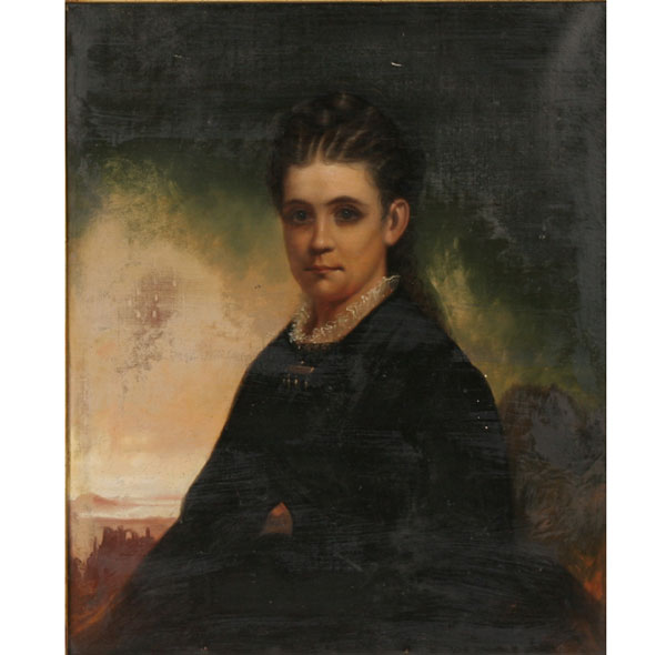 Appraisal: Portrait of a young Victorian woman in black oil on