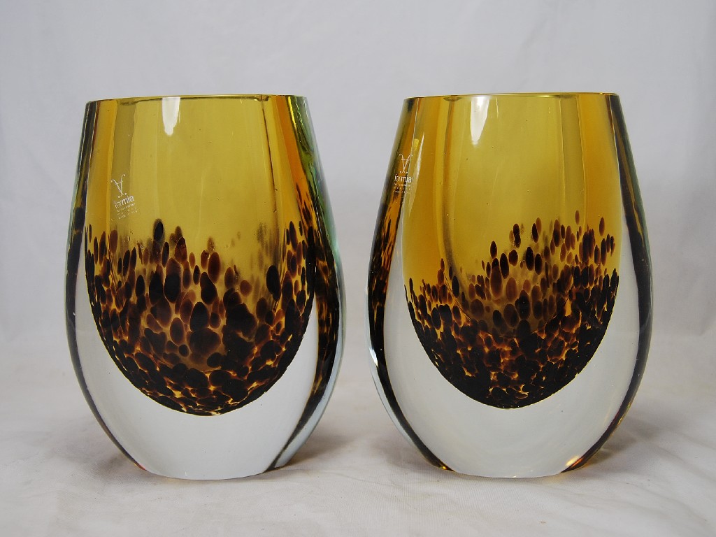 Appraisal: A pair of Formia Murano heavy glass vases with tortoiseshell